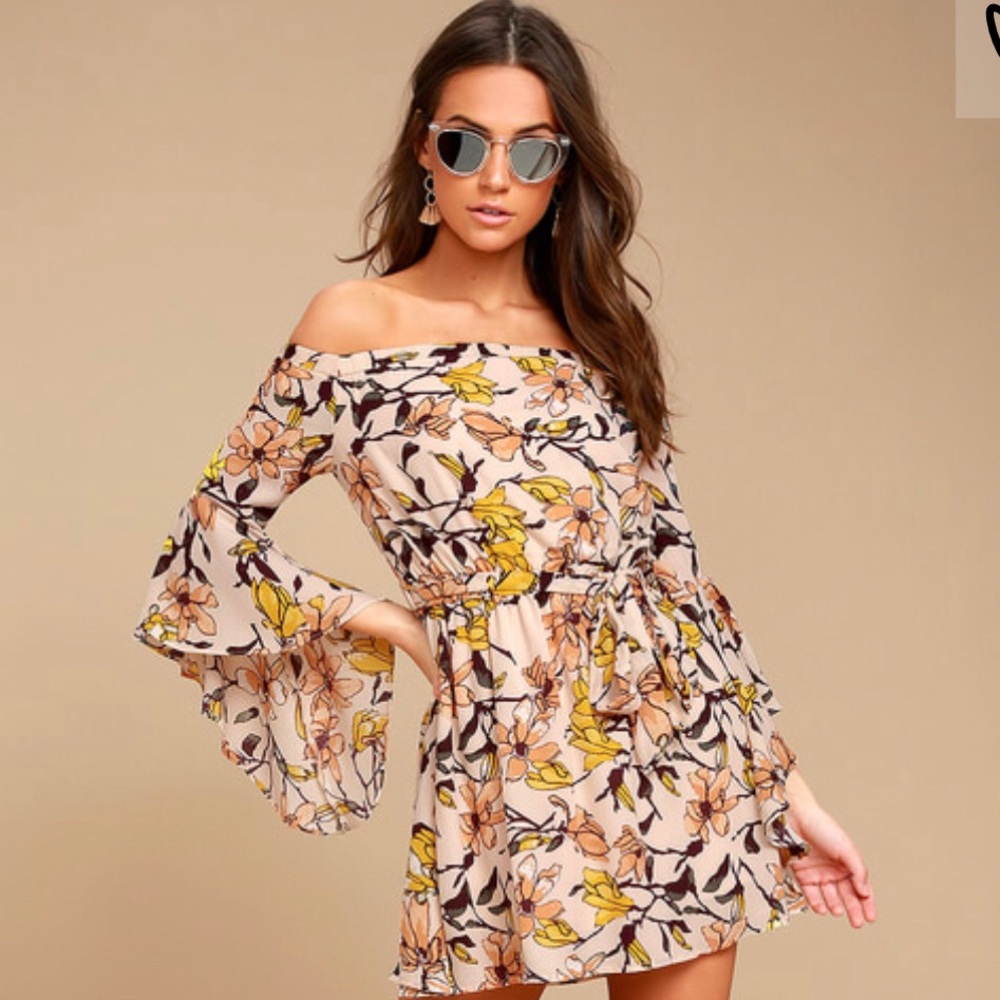 Lulus Blush floral off the shoulder dress